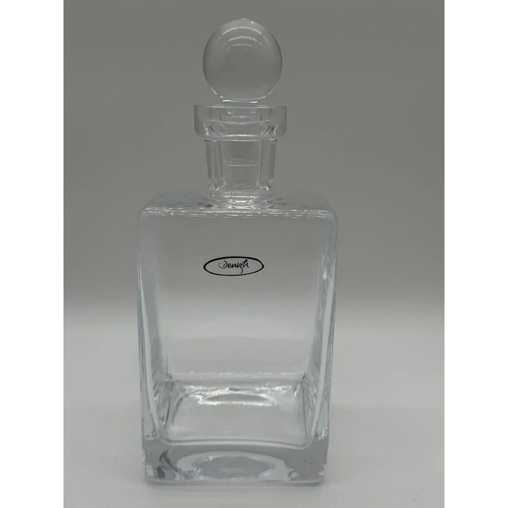 Denizli Clear Glass Square Liquor Decanter with Round Ball Stopper 9.5 inch